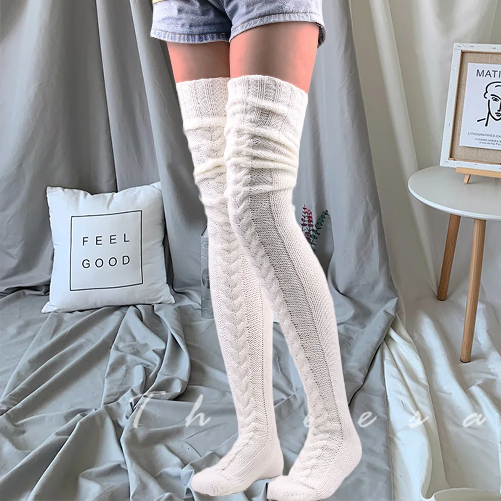 Wholesale women winter leg warmers thigh high socks over the knee knitted slouch socks for women