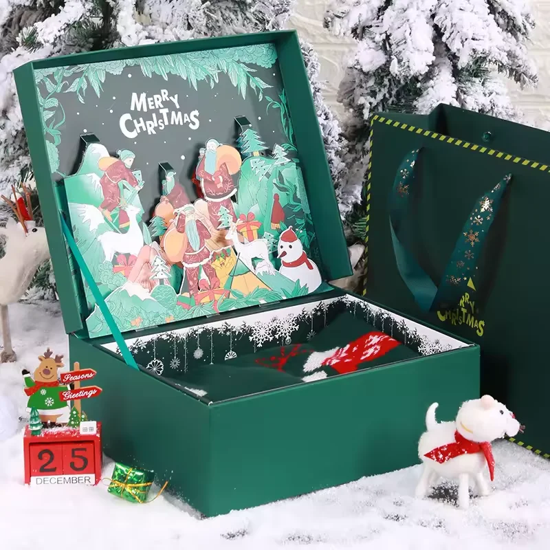 Large Size Red Color Three Dimensional Christmas Gift Craft Paper Box For Thermos Cup Scarf  Packaging