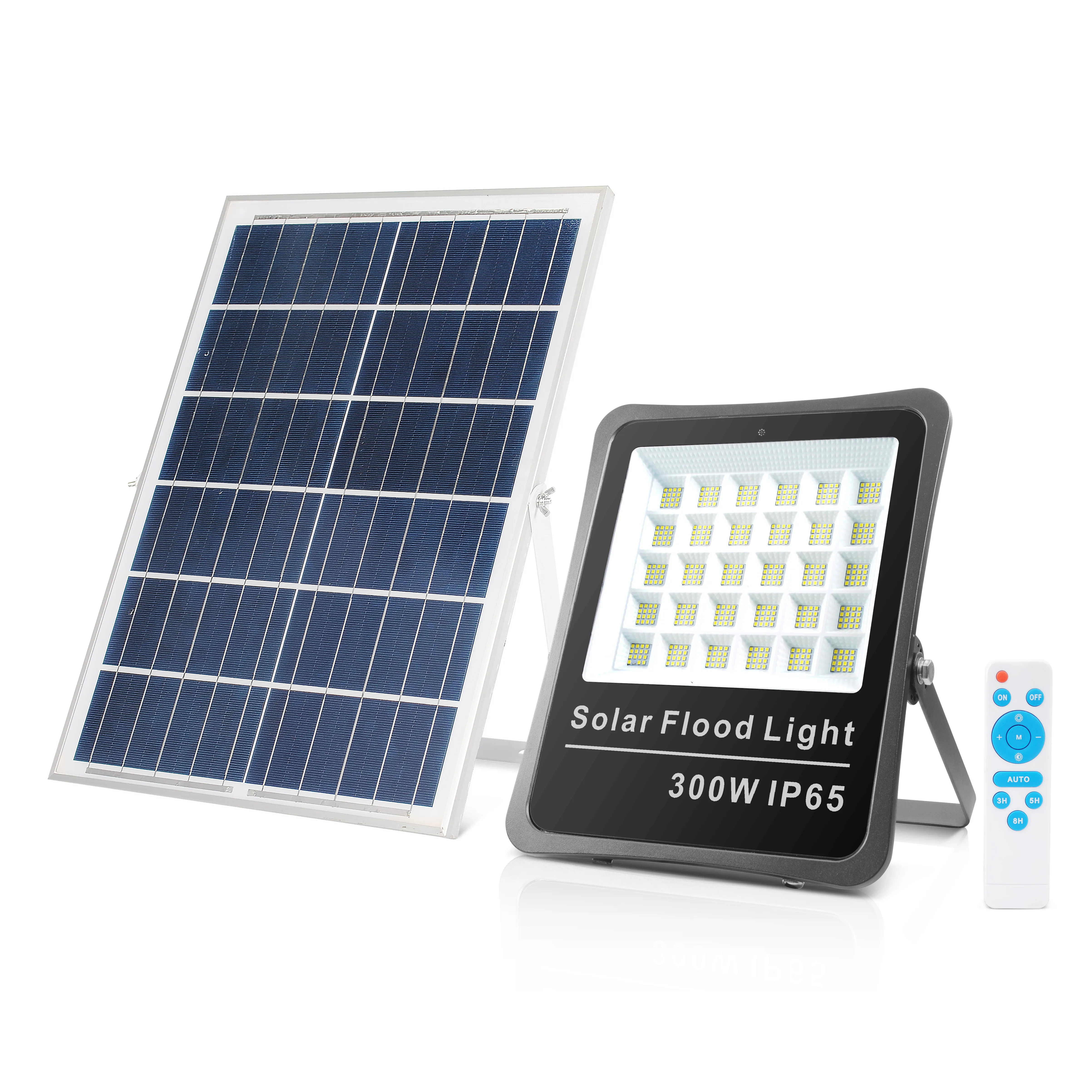 HESHI 300W LED Outdoor Solar Flood Light Street Security Wall Floodlight Dusk to Dawn Remote Control Timer