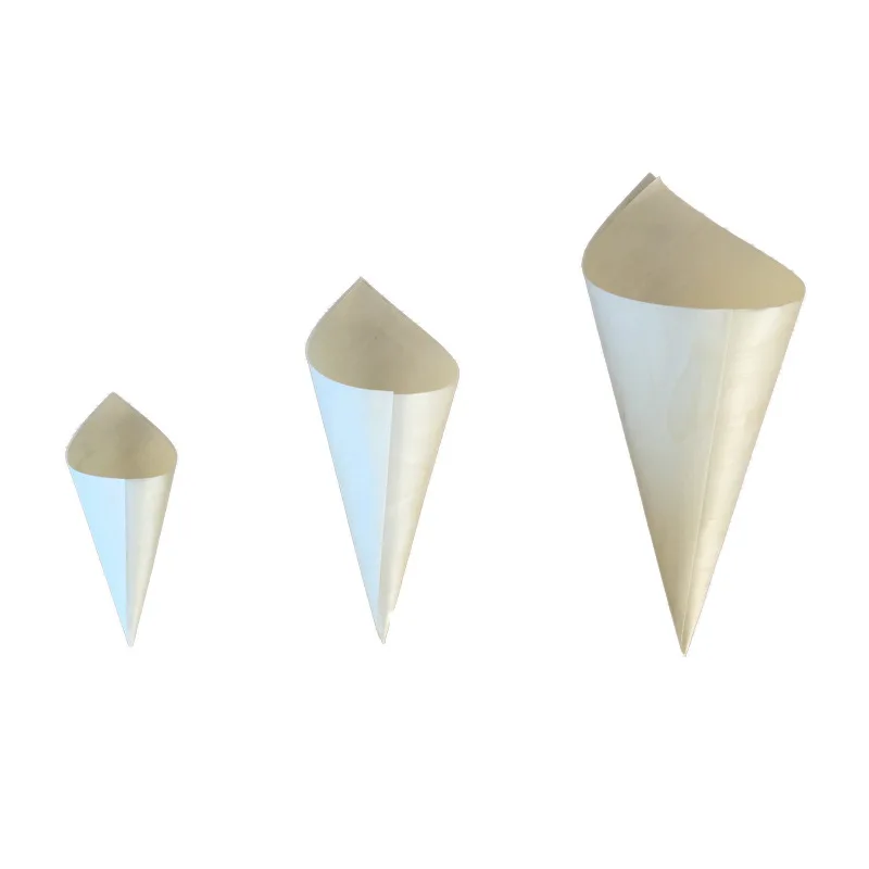 Natural Wood Food Cone Disposable Wooden Cone Serving and Tasting Cone