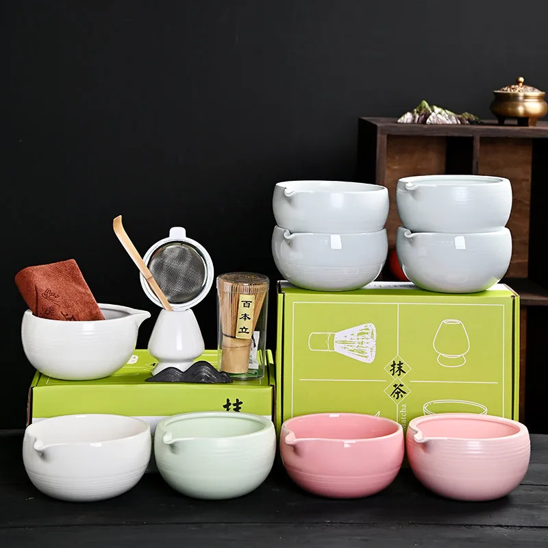 Matte White Ceramic Matcha Tea Bowl with Pouring Spout Ceremonial Accessories Matcha Tea Cup Set Ceremony Chawan Matcha Bowl