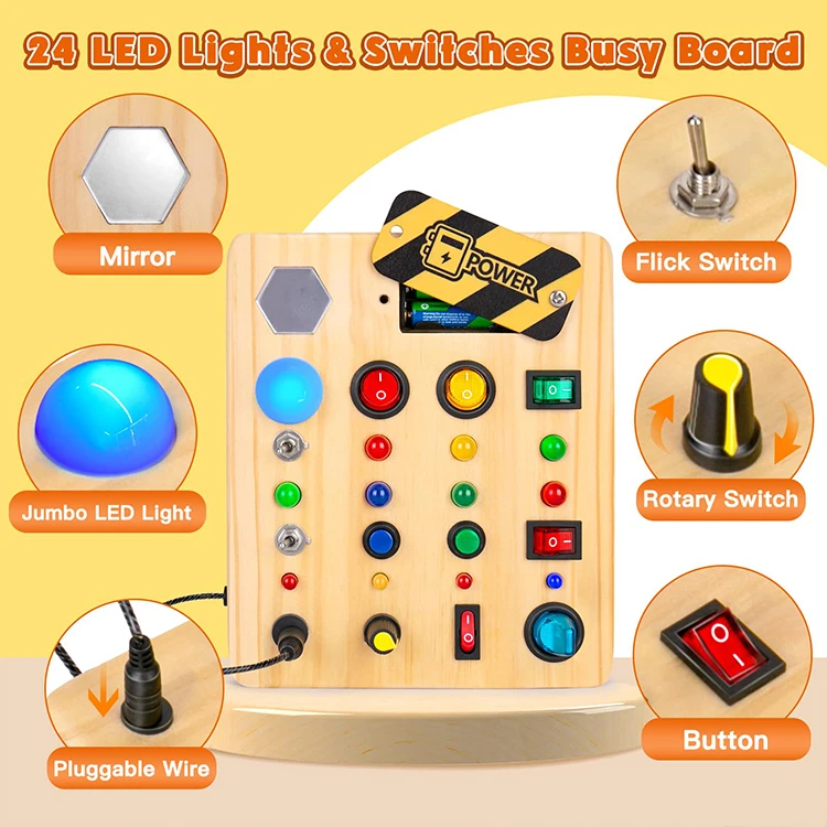 New Busy Board Montessori Toys Educational Toddler Pluggable Wires Wooden Sensory Board Switch Toy for Toddler