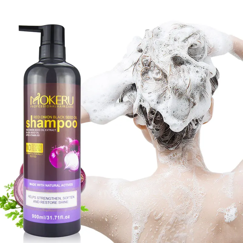 OEM Wholesale Customize  900ml MOKERU Onion Hair Shampoo Nourishing Red Onion Hair Shampoo Anti Hair Loss for Women and Men