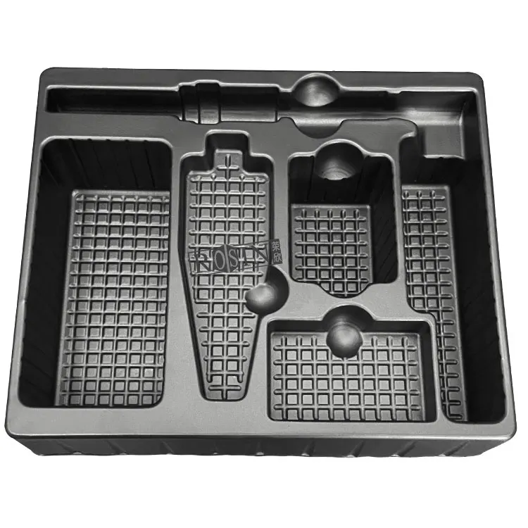 Custom Rectangle PET ESD PCB Packaging PS Black Plastic Blister Tray Vacuum Forming Antistatic ESD Plastic Blister Esd Tray