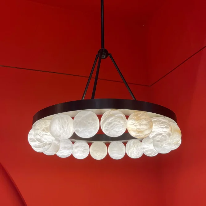 American Design Living Room Store Decoration Alabaster Chandelier Customized Modern Creative Design Circular Crystal Marble Lamp
