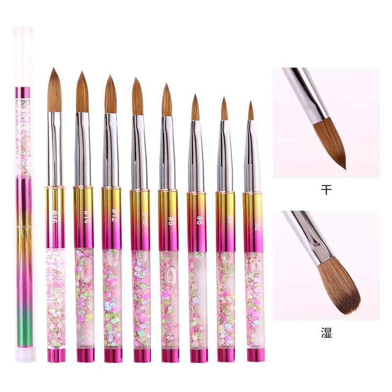 2024Custom Logo Liquid Metal Handle Factory Price French Manicure Sable Hair Nail Art Acrylic Kolinsky Brushes For Acrylic Nails