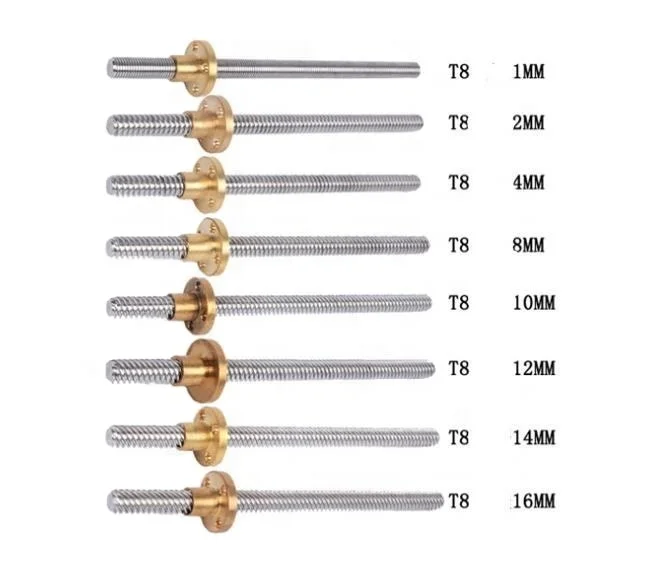 Stainless Steel TR8 Trapezoidal Screw Threaded Rod Pitch 1MM 2MM 4MM T12 tr20 Lead Screw and Nut