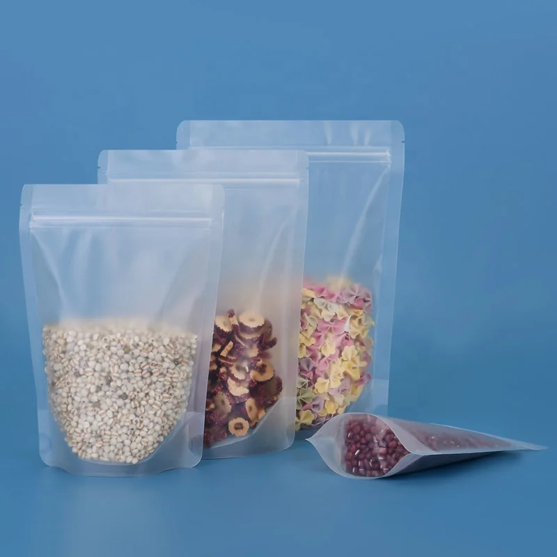 Ziplock Stand Up Food Starch Packaging Matte Plastic bean Pouch transparent Bag