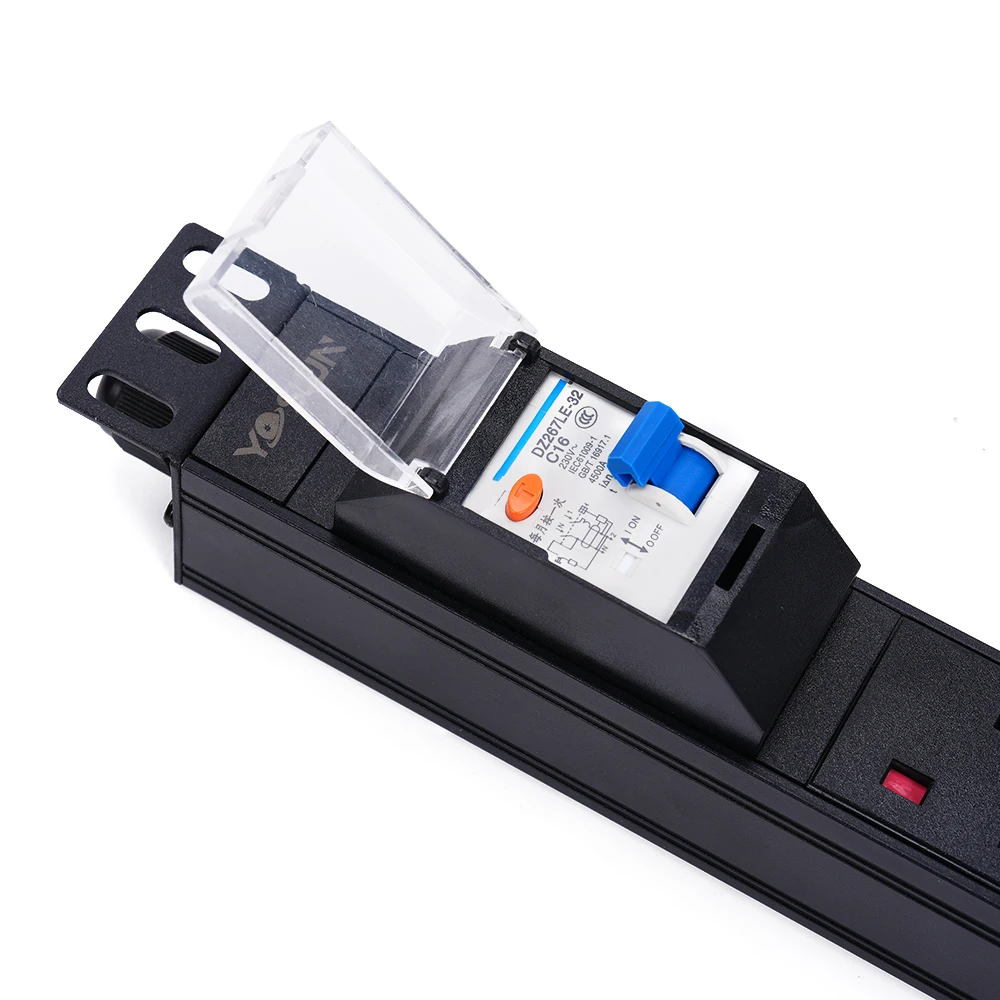 Aluminium Shell 1U 19 Inch 6 Ways BS1363 UK Horizontal Basic Rack PDU with RCD for Data Center Cabinet