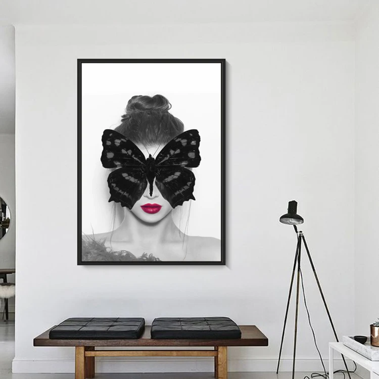 Modern Butterfly Masked Figure Portrait Painting Decorative Canvas Print Wall Artwork Painting on Canvas