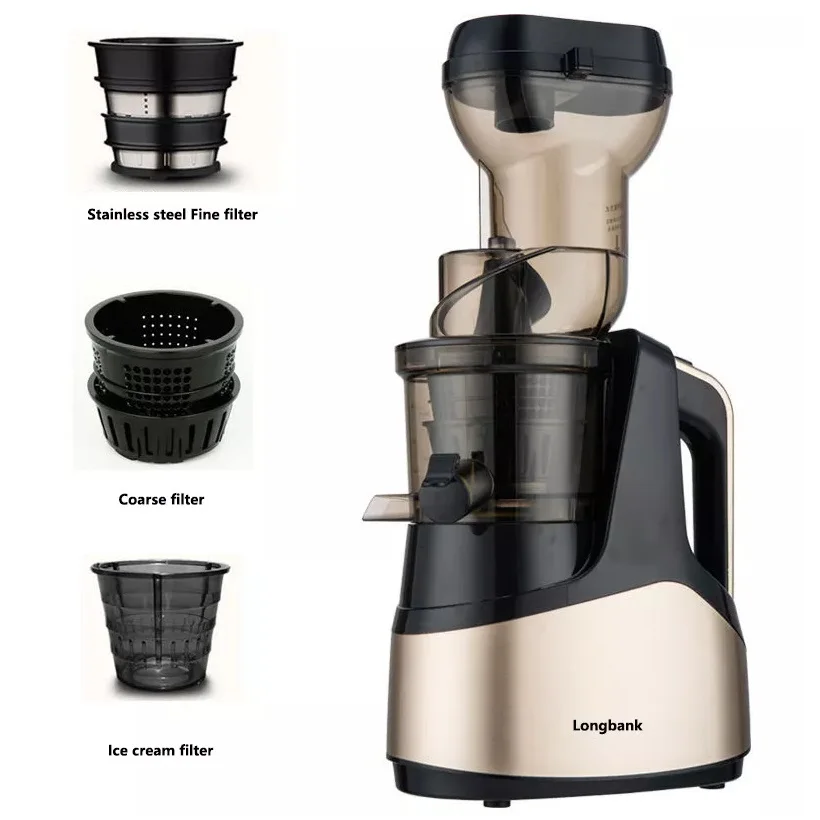 Fruit Machine Electric Household Vegetable Juice Multifunctional Slow Juicer Big Mouth Cold Press, Commercial Orange ABS Housing