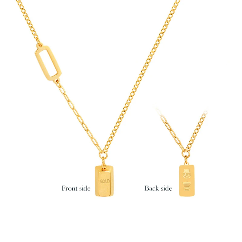 Fashion 18 K Gold Plated Square Gold Brick Necklace Charm For Girls Teens Woman stainless steel pendant Necklace