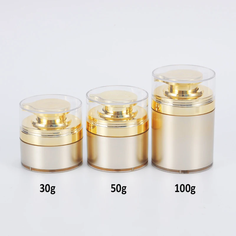 Luxury Airless Pump Bottle Cream Jar Acrylic Gold Black White Glossy Pump Jar 30ml Pet Pump Bottles Jars For Body Cream