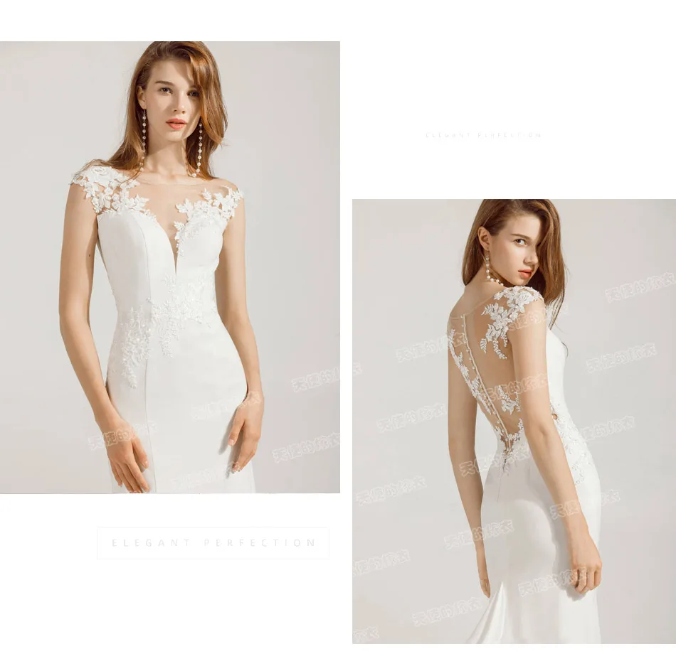 Sexy Forma Satin-twill Simple V Neck Sleeveless Bridal Gown Wedding Dresses Mermaid