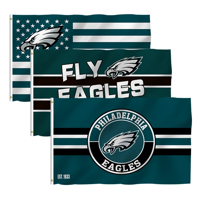 In Stock All  Football Team Flag 3x5ft High Quality Custom Design Philadelphia Eagles Kelly green Fan 100% Polyester Sports Nfl