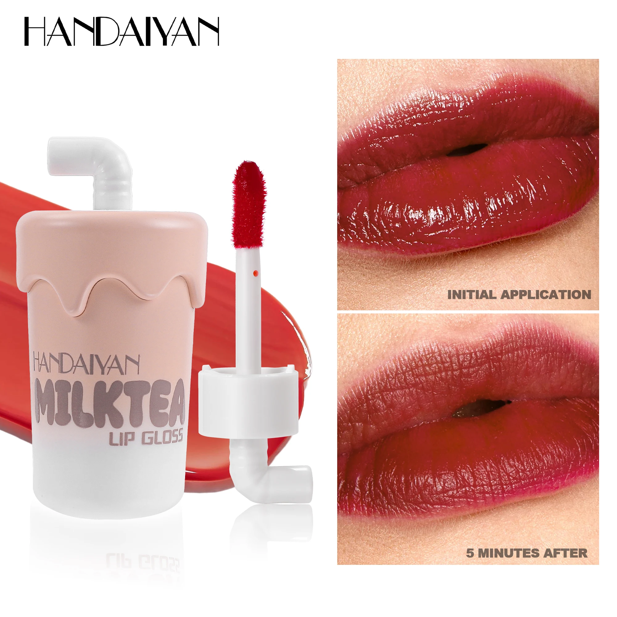 Lip Tint Cheek Multi-use 6 colors Cute Milky Tea Bottle Lip Gloss Hydrating Smooth Glossy Matte Long-lasting Lip Face makeup