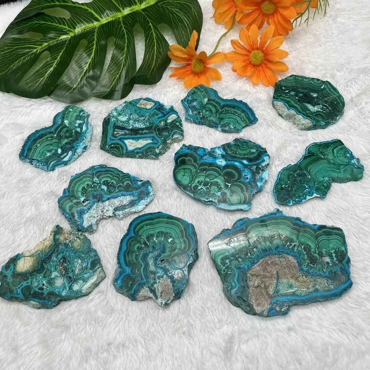 Bulk Wholesale Natural Green Malachite Slab Malachite Rough Stone Freeform Crystals Quartz Slice