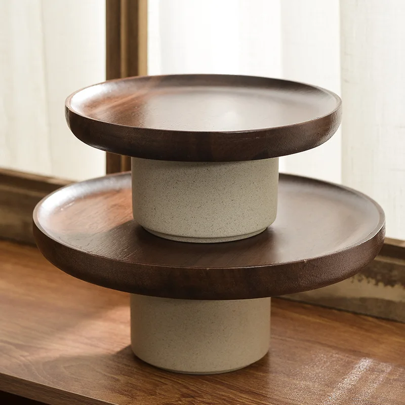 Acacia Server Cake Stand Dome Bread Snack Stand Footed Round Wood with Glass Cake Tools Custom Packing Gorgeous Wood and glass