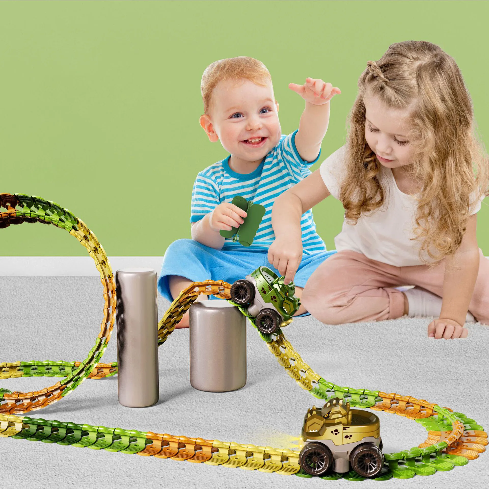 Slot Toys DIY Kid Plastic Dinosaur World Road Race Track Toy Sets Flexible Construction for Truck Fans