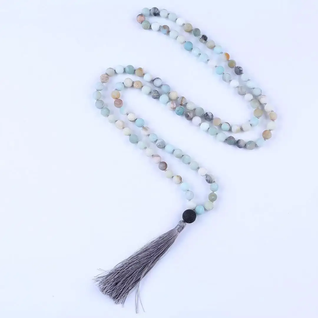 Ручная работа драгоценный камень 108 бусин шелковая кисточка Mala Beads ожерелье для йоги