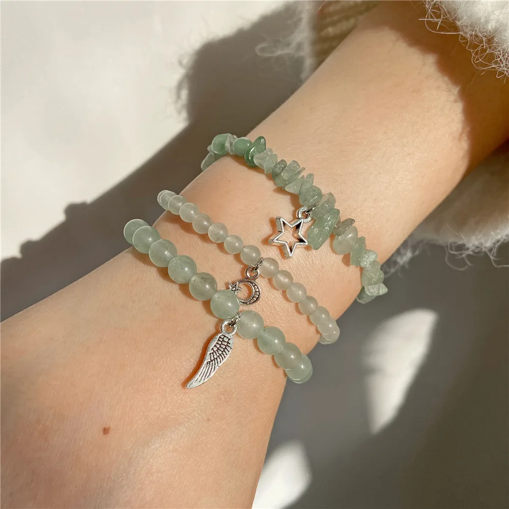 3PCS a Set Natural Stone Bracelet Set for Women Fine Jewelry Star Leaf Charm Pendant Multilayer Elastic Healing Beaded Bracelets