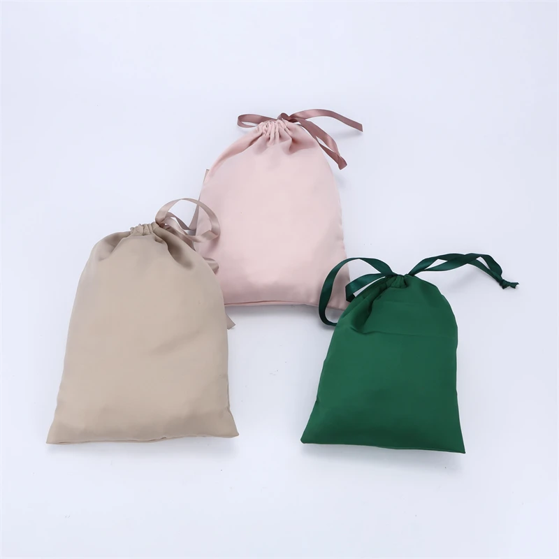 Small Silk Drawstring Bags Brown Satin Pouch For Hair Packaging