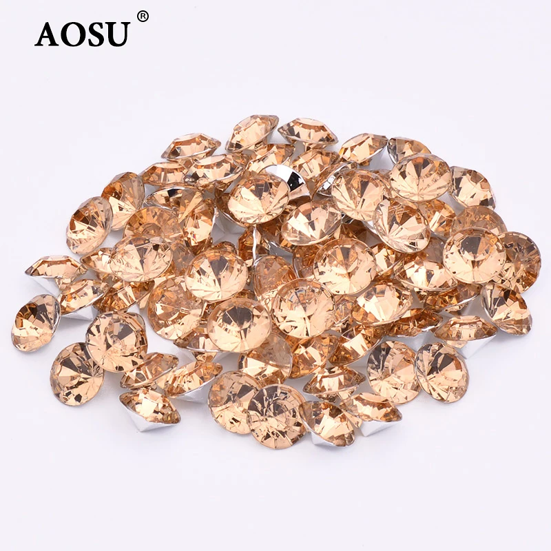 AOSU Fashion 1.5mm-12mm Round Diamond Strass Non Hotfix Crystal AB Stone Acrylic Pointback Rhinestones For Dress