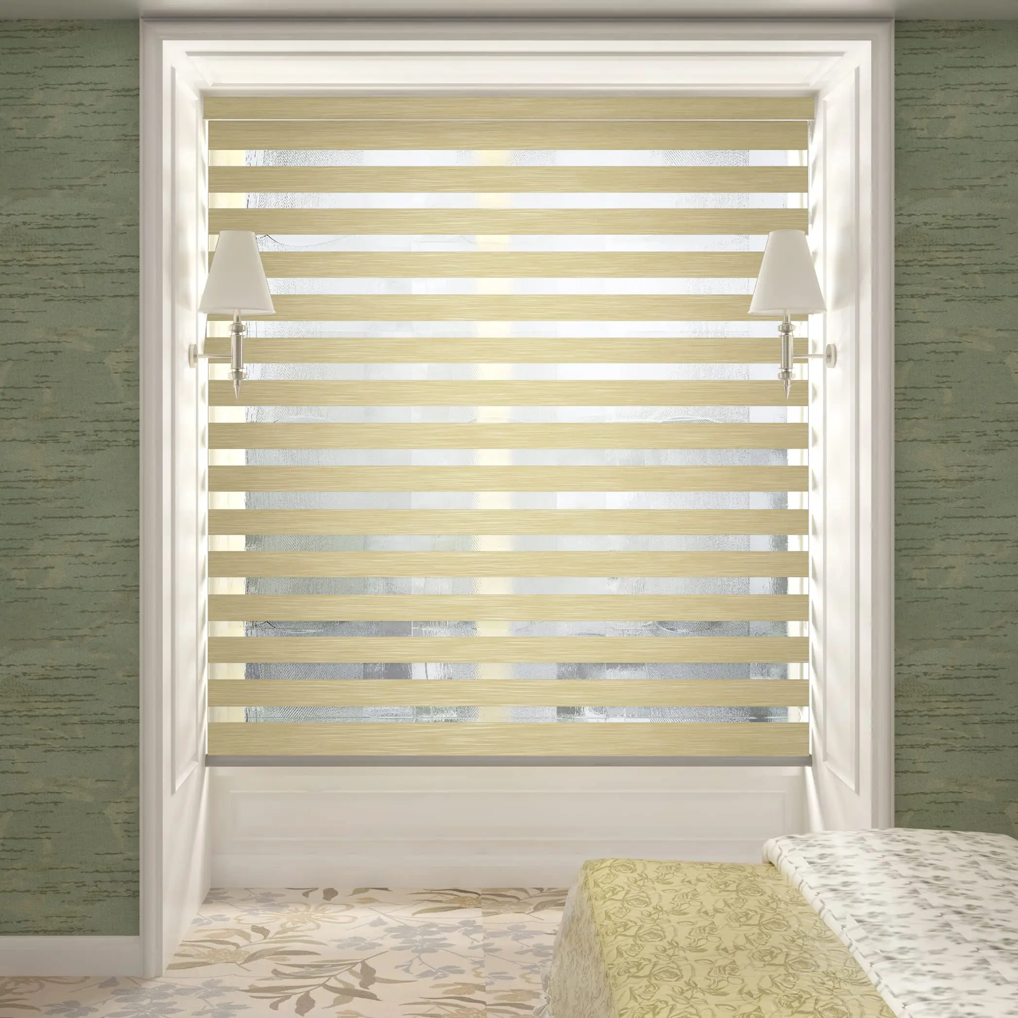 Motorized Zebra Blinds Cordless Roller Polyester Blackout Day Night App Remote Control Electric Motorized Zebra Blinds
