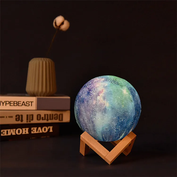 Сенсорный Перезаряжаемый USB 3d лунный светильник светодиодный ночник с рисунком Луны и подставкой