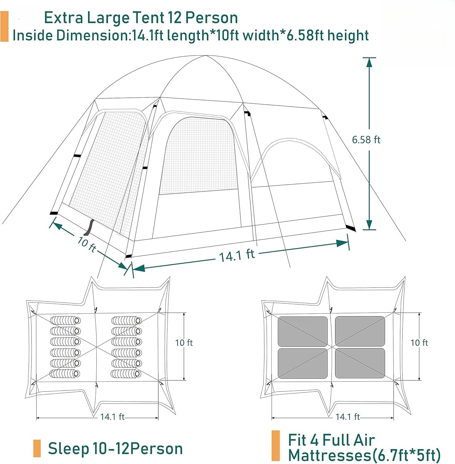 Polar Everest Extra Large Family Camping Cabin Tent Waterproof 8-10 Person Glamping Campsite Ground Tents with Removable Rainfly