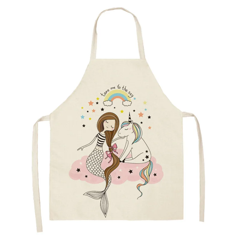 Cartoon mermaid print kitchen day anti-fouling sleeveless apron cover