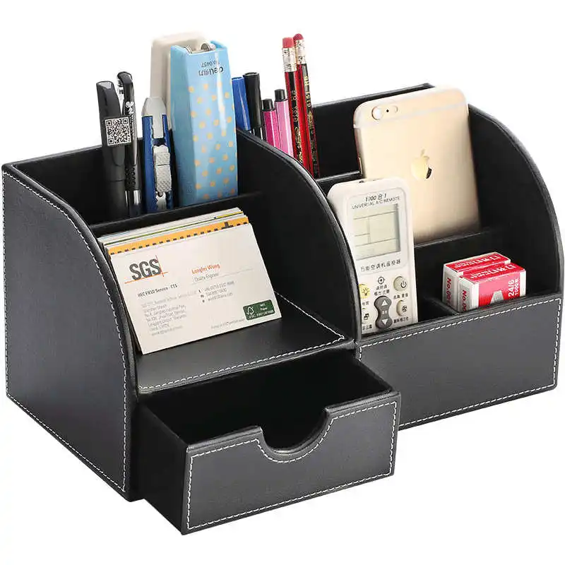 
Amazon hotsale Custom logo high quality MDF PU leather office desk organizer 