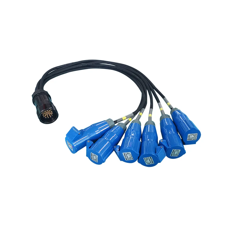 Custom length male or female 19pin socapex breakout cord to 6 units 16A/3P CEE sockets 3 *2.5mm extension cable
