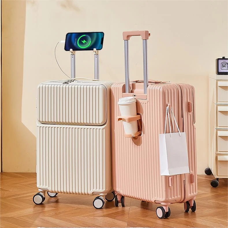 20 inch luggage bag travel suitcase luggage carry-ons luggage with usb charger and cup holder carry-ons lightweight travel bag