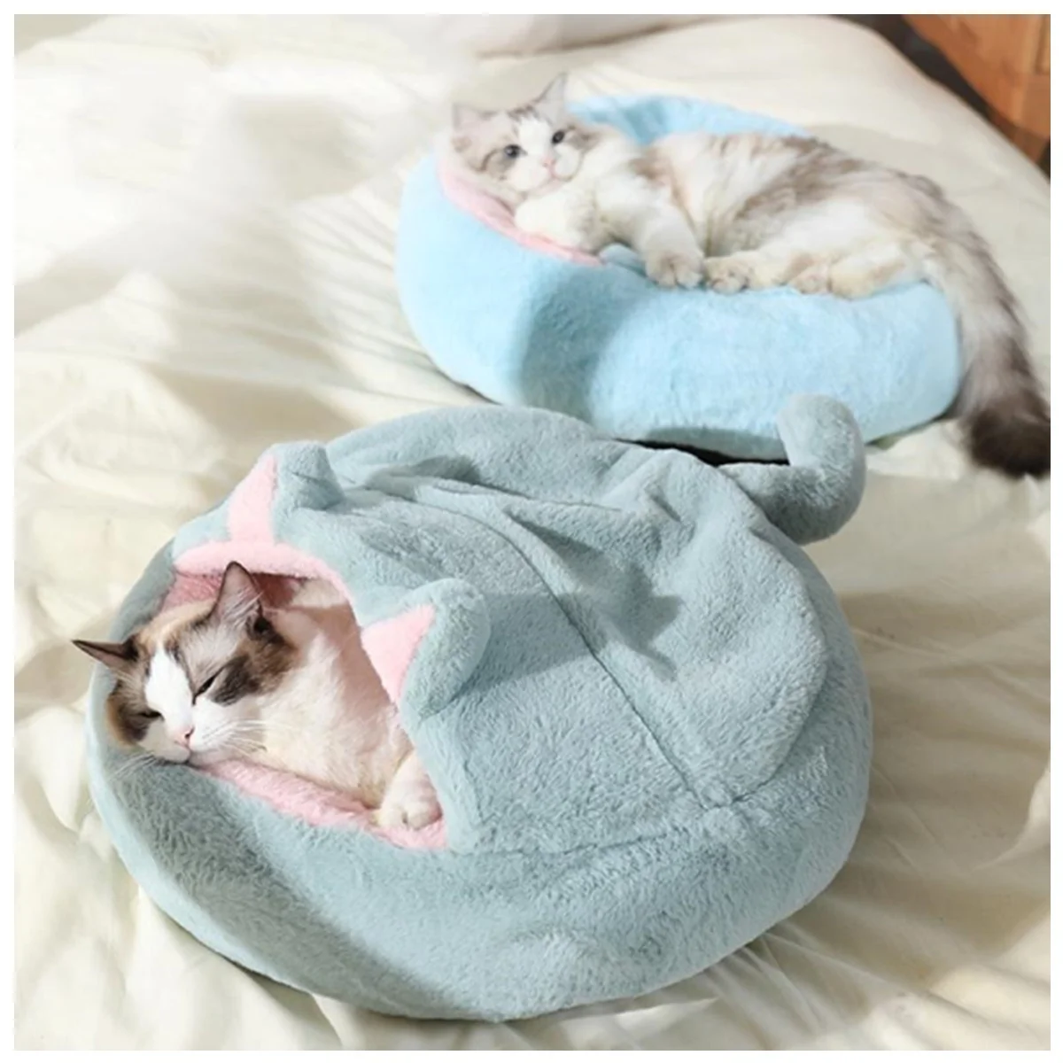 Cat Bed Round Cushion House 2 in 1 Warm Basket Sleep Bag Nest Kennel for Small Dog