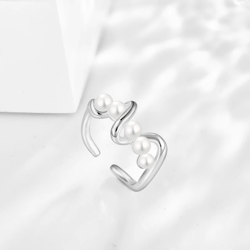 fine jewelry fashion rhodium plated jewelry pearl original 925 silver Adjustable Open Ring Jewelry for Women rings for girls