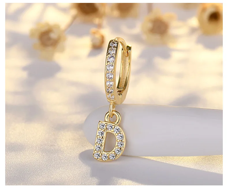 Fashion 3A Cubic Zircon New Exquisite Initial Earrings Creative 26 English Lettere 14k Gold Plated Zircon Earrings