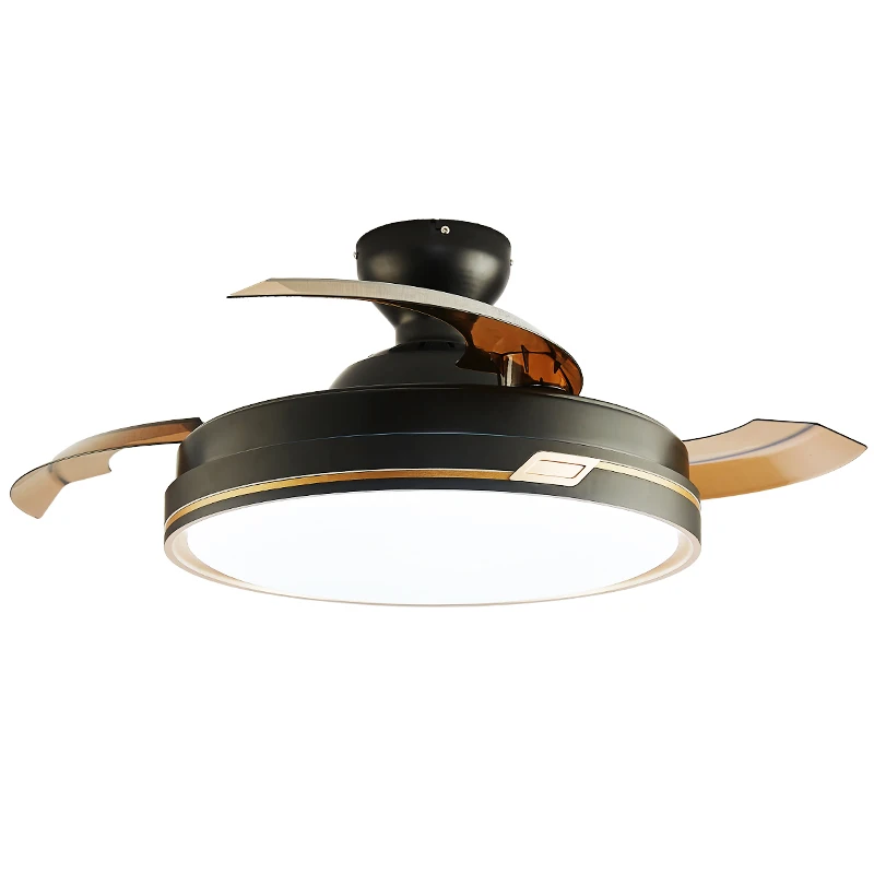 42 Inch Modern LED Ceiling Fan Light Retractable Blades 3 Color Change 6 Speeds Chandelier Remote Control