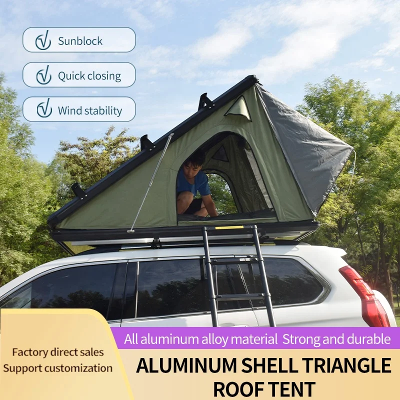 Aluminum Alloy car rooftop tent waterproof roof top tent triangle 3-4 person camping outdoor hard shell rooftop tent