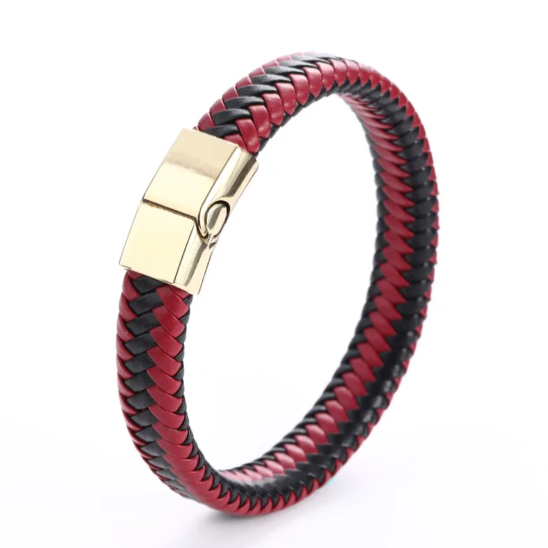 Newest Mens Genuine Leather Hand Jewelry Vintage Handmade Braided Magnetic Clasp Leather Bracelet For Men