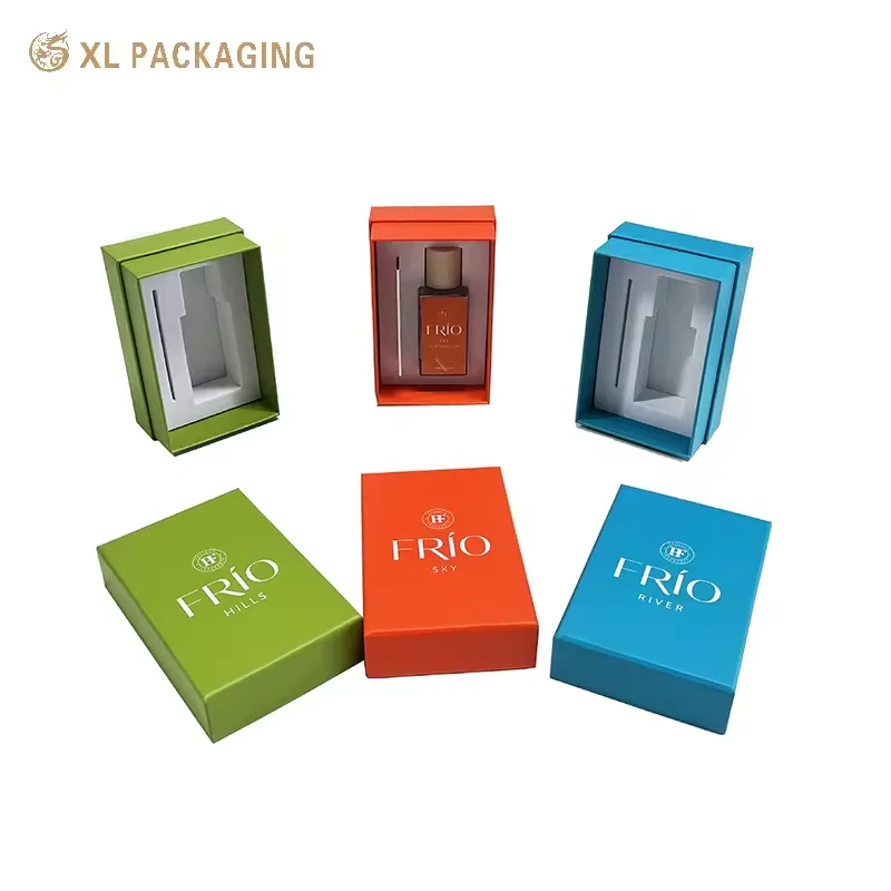 Perfume box 157gsm artPaper Lid bottom box Gift 2mm hardboard packaging beauty Boxes with EVA insert for bottle