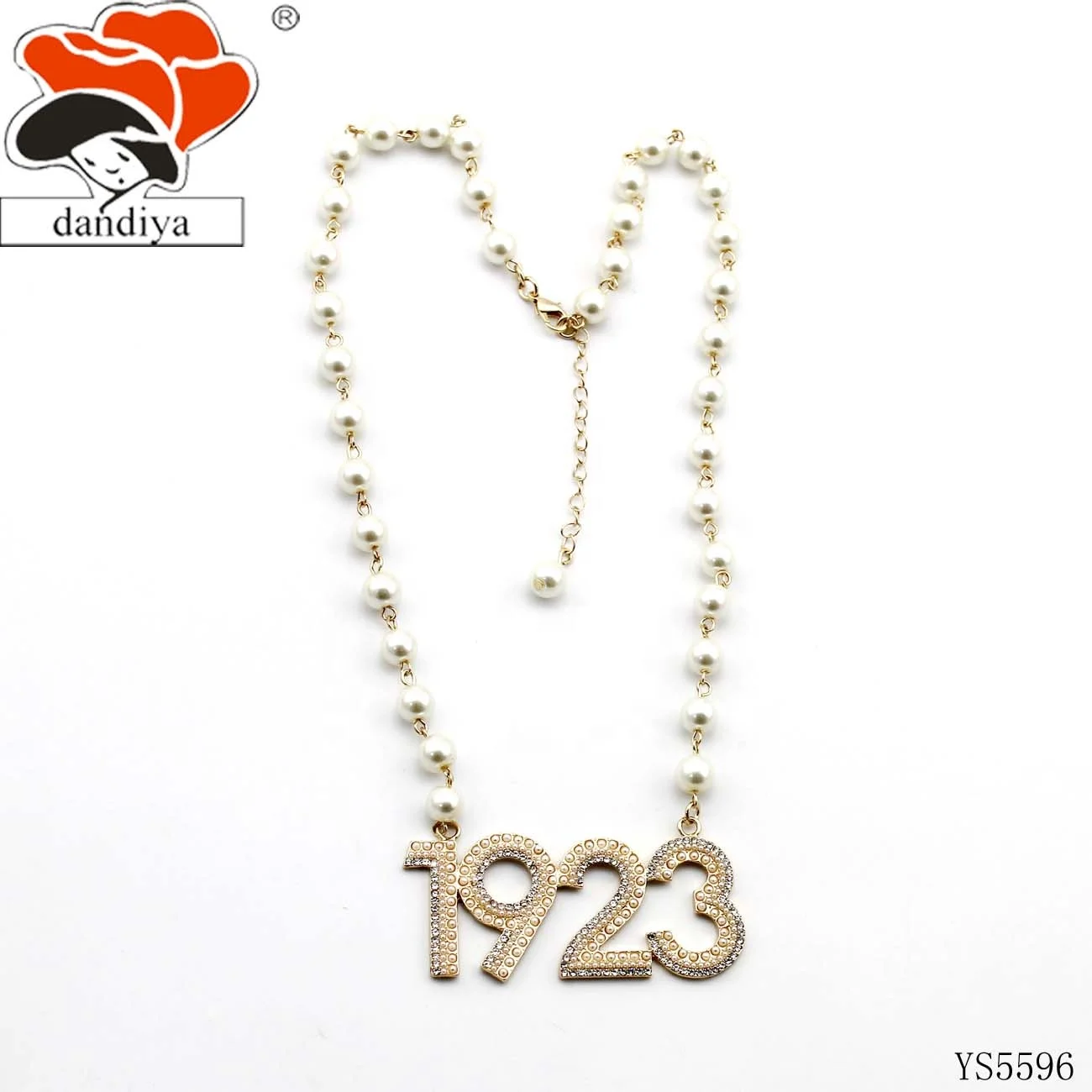 1923 pearl and crystal charm with  glasses Pearl  Necklace Greek Sorority &Fraternity JEWELRY custom year number logo  necklace