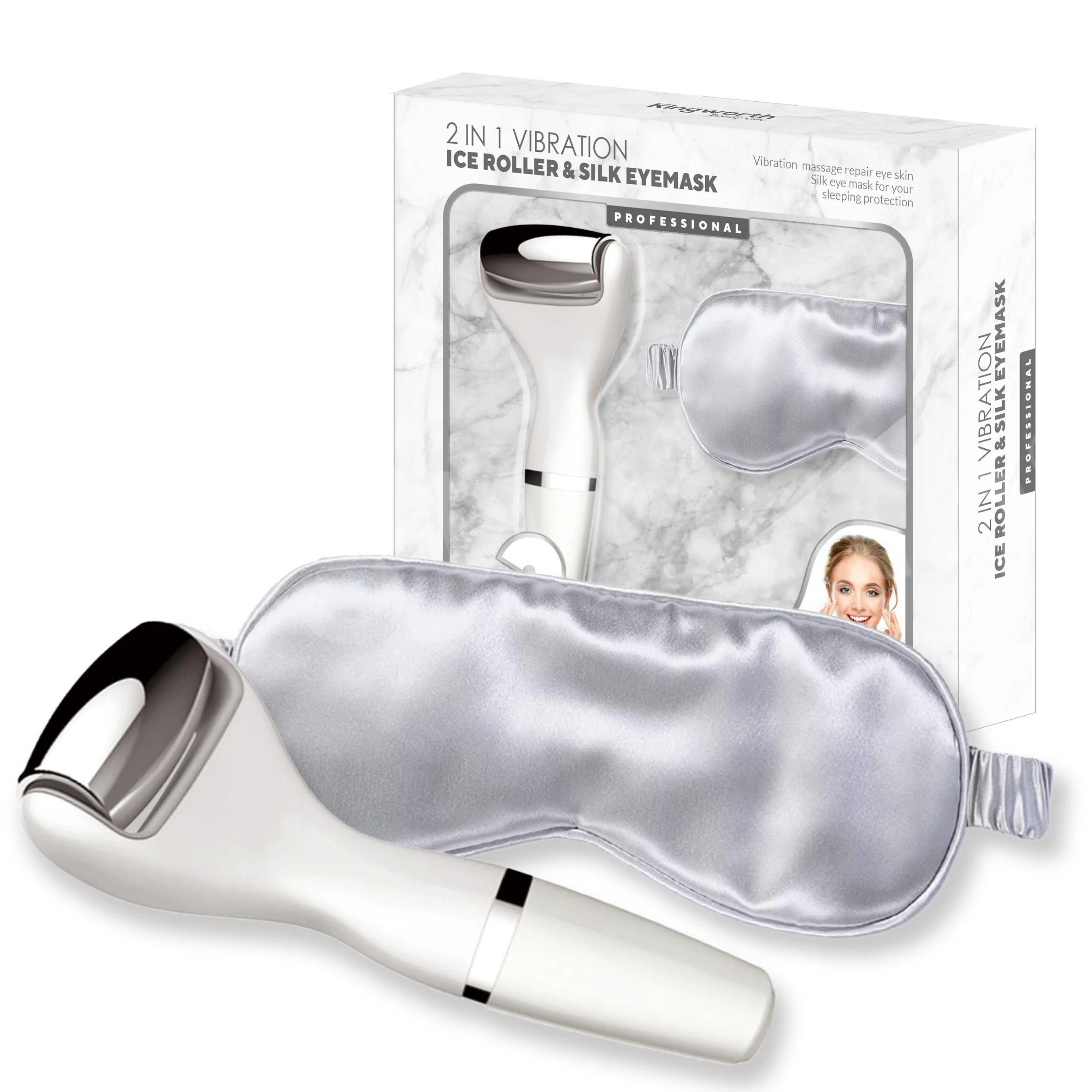 Kingworth Gift Set Massage Vibrating Skin Care Electric Ice Facial Roller With Eye Mask