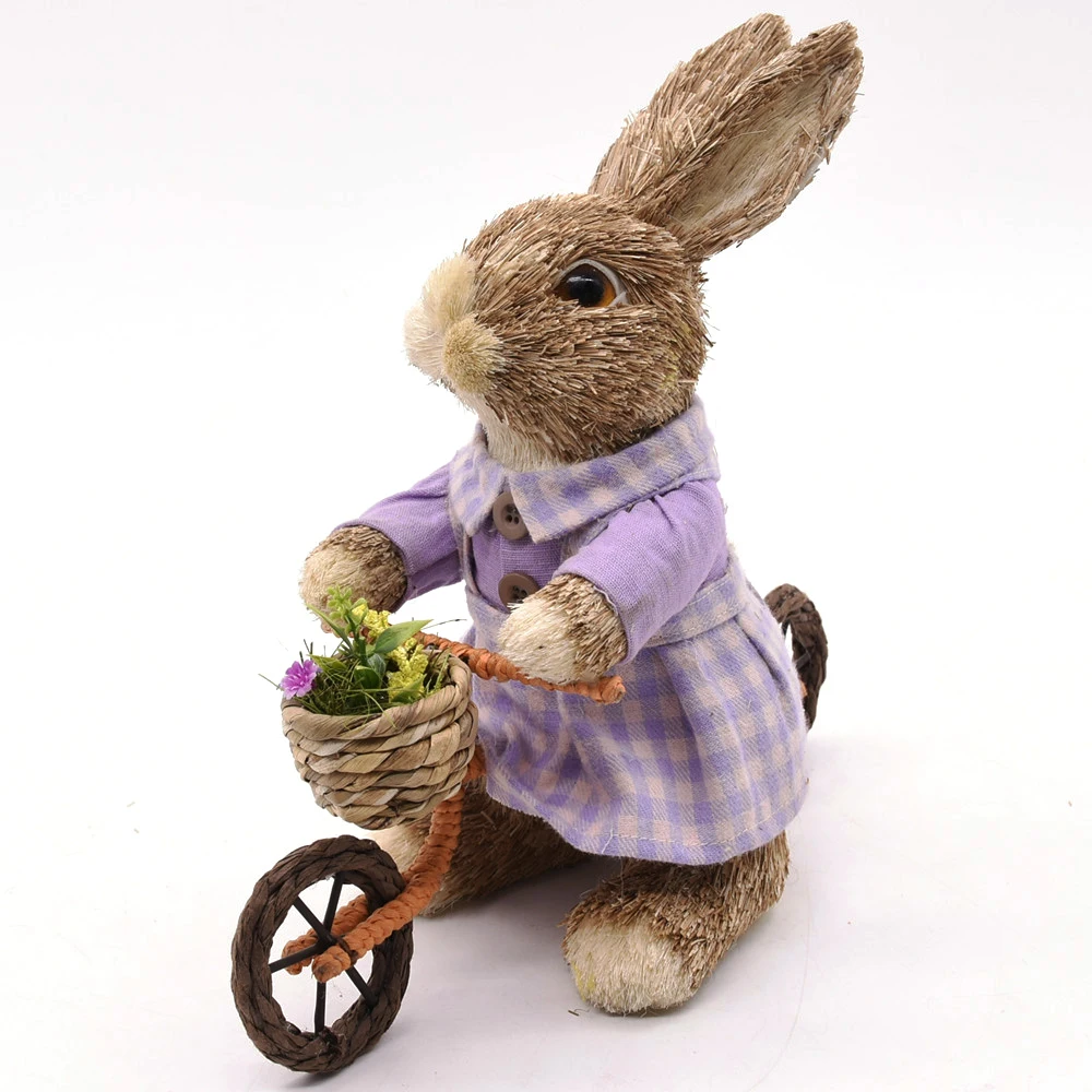 GY BSCI Easter Festival Bunny Decor Natural Rabbit Ornament Handmade Straw Rabbit Bike Decoration Factory