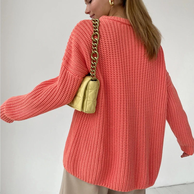 New fashion womens vintage contracted leisure round neck plus size sweater