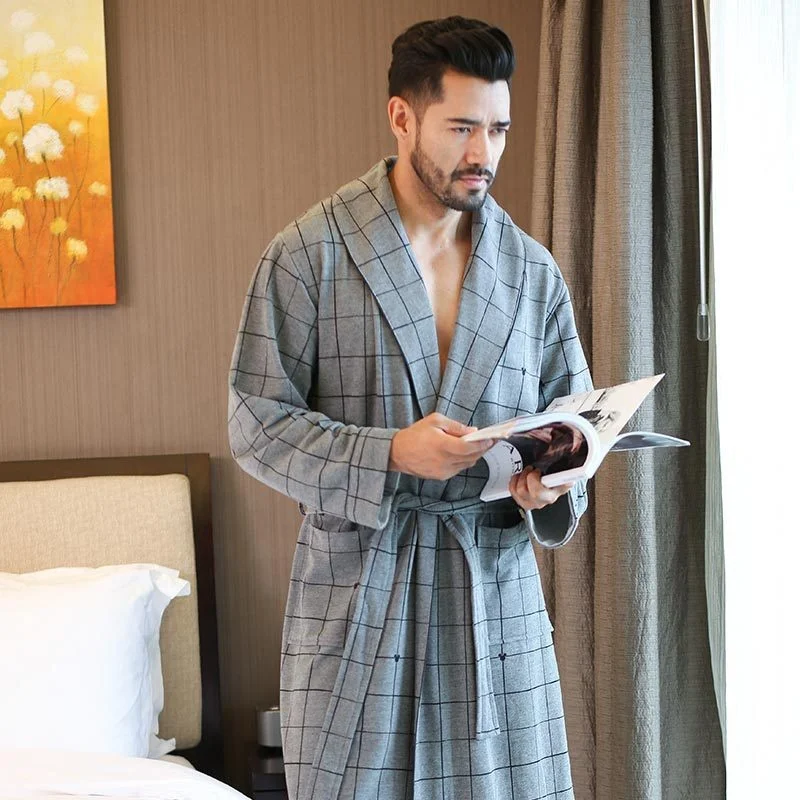 Мужская хлопковая роскошная одежда для сна, стеганый Халат