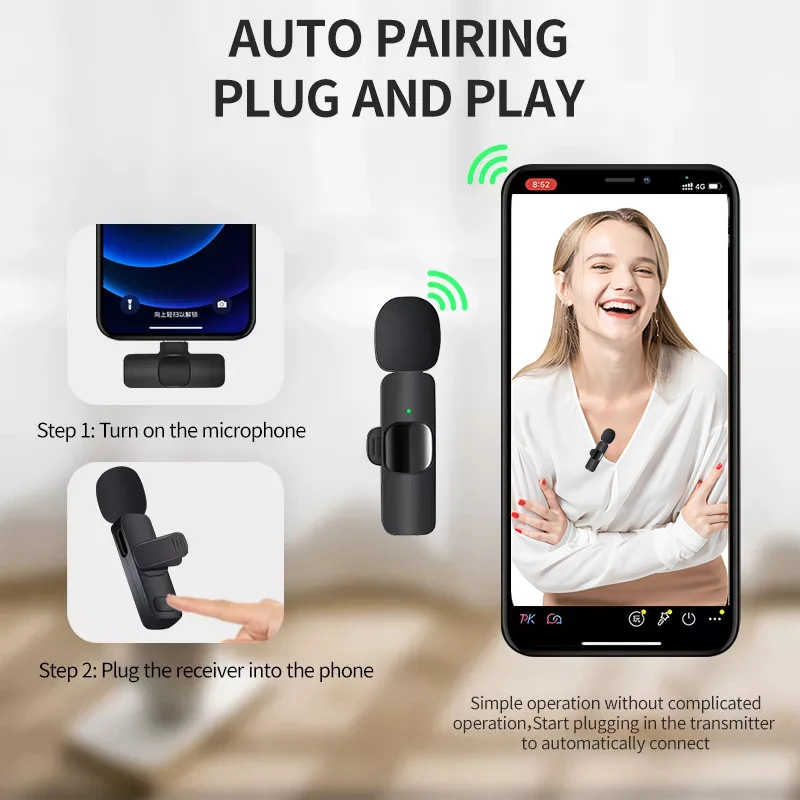 K8 wireless Lapel microphone professional podcast equipment Lavalier mic  k8 Wireless microphone for iphone Android mobile phone