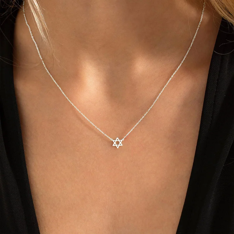 Waterproof gold plated stainless seel star of david pendant dainty necklace chain jewelry accessories for women