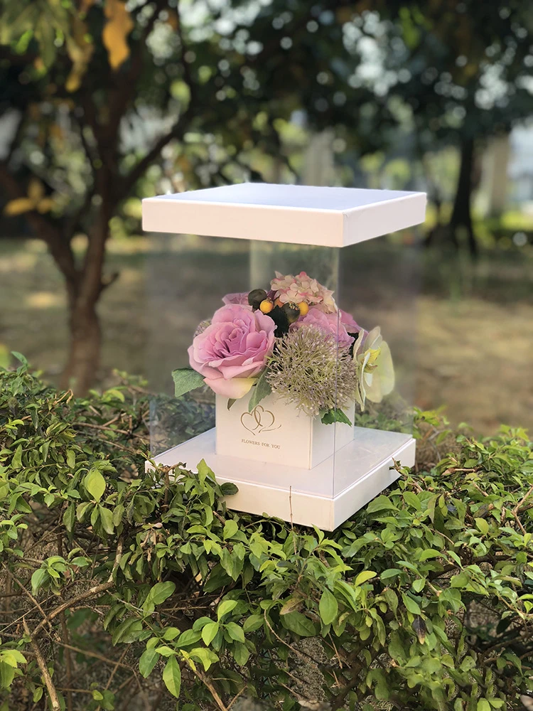 Chinese manufacturer custom square transparent plastic gift box clear pvc flower box clear flower box