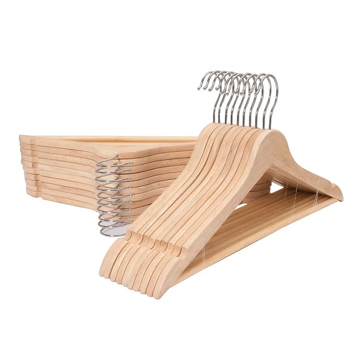 Factory Wholesale Garment Usage Natural Custom Wooden Clothes Hanger